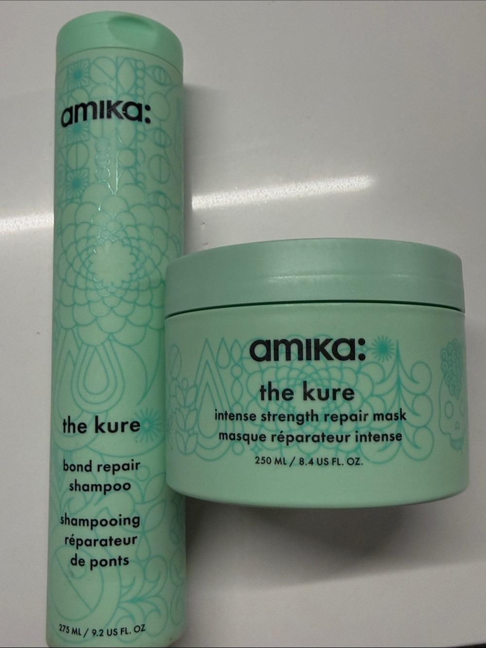 New Amika The Kure Bond Repair Shampoo and Mask Set